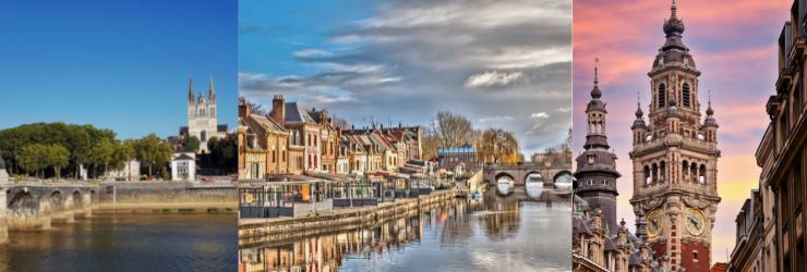 villes de Amiens Paris et Lille